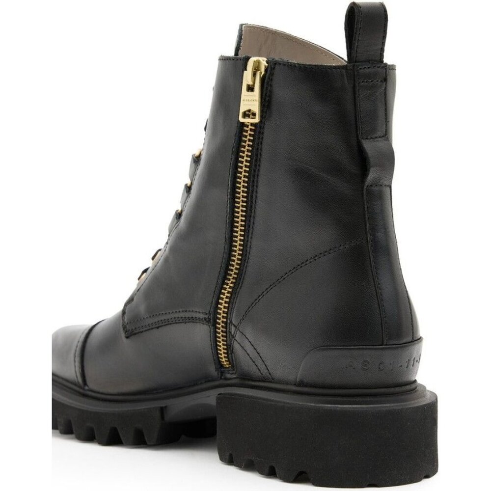 ๐ ALL SAINTS Lydia Ankle Moto Combat Boot 8 Black - Picture 2 of 14